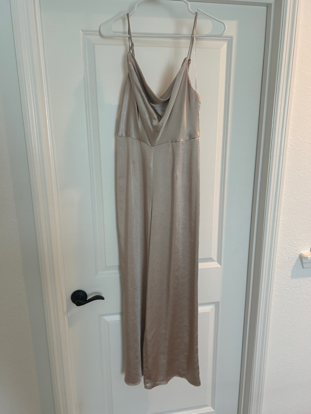 Lush Satin Slip Jumpsuit in Champagne Taupe